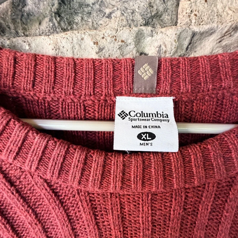 Columbia Sweater Mens XL Red Cotton Ribbed Knit Crewneck Gorpcore Chnky
